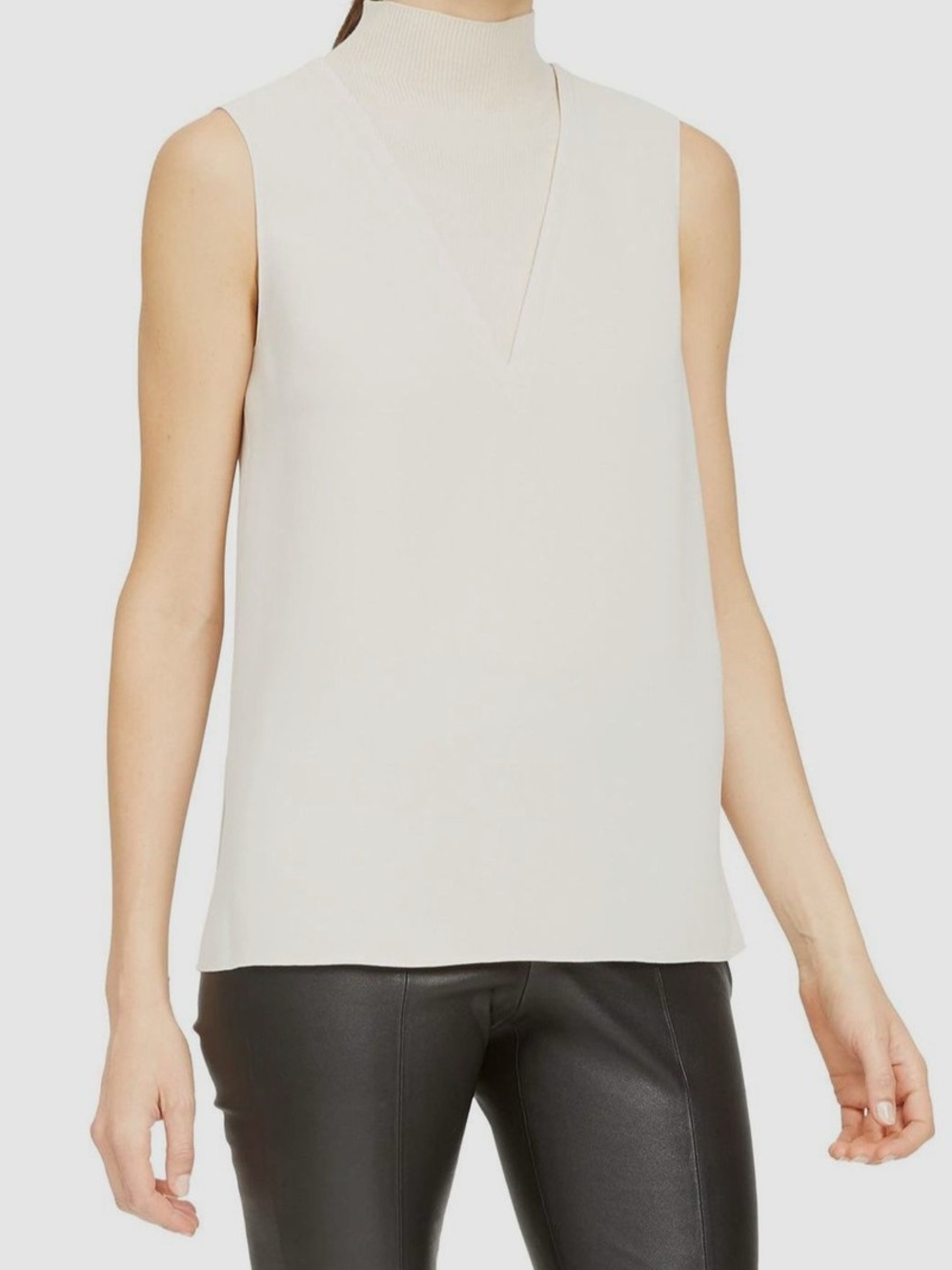 Theory Women's Beige Mock Neck Ribbed Sleeveless Tank Top Shirt Size Small